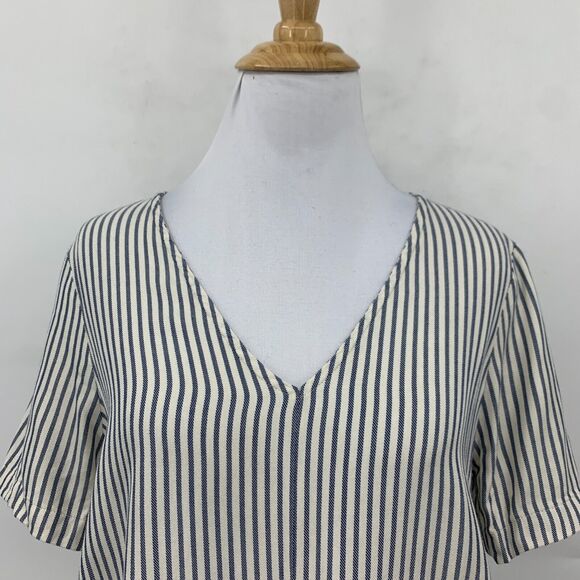Madewell Novel Tie Front Shirt Womens XS Extra Small Stripe V Neck Short Sleeve - Picture 4 of 14
